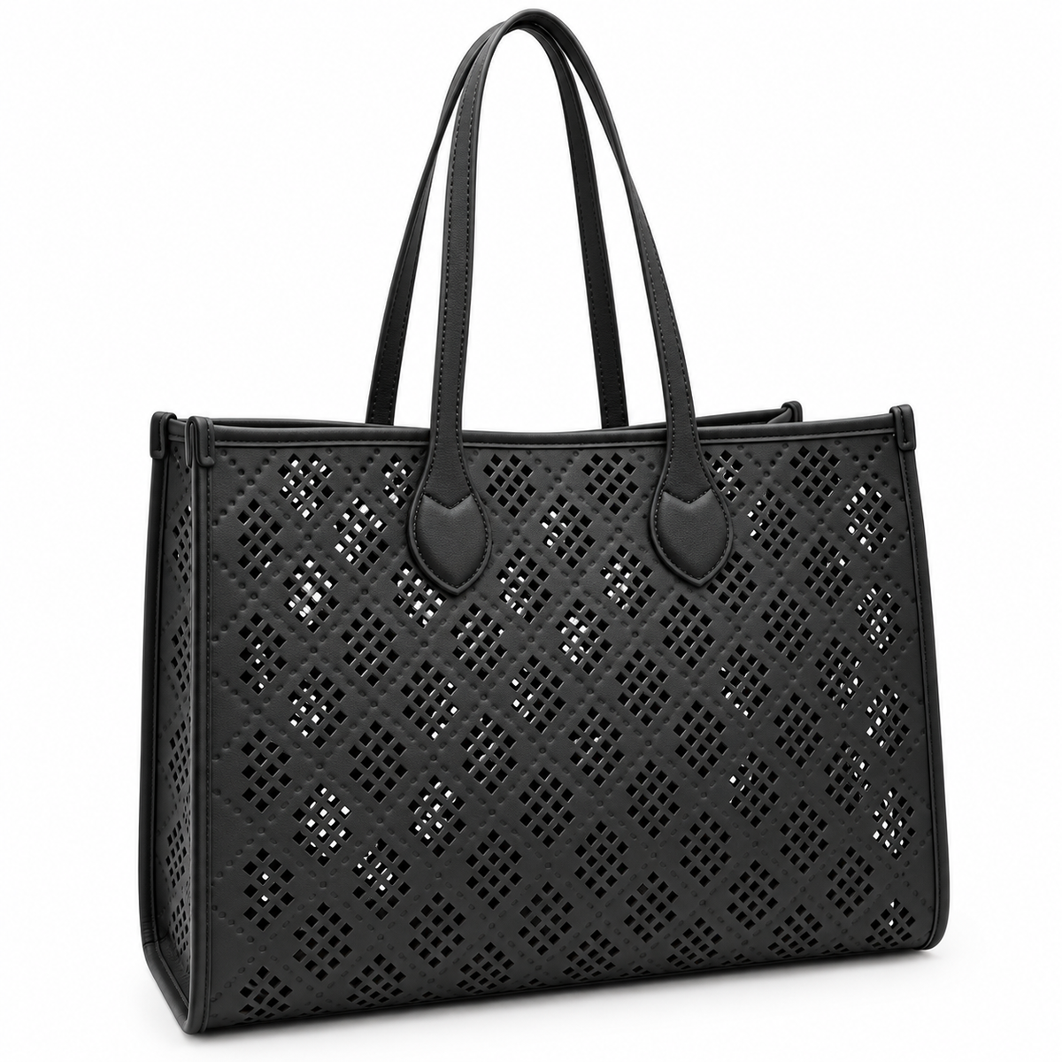 Lattice Luxe Tote | Perforated Faux Leather Shoulder Bag
