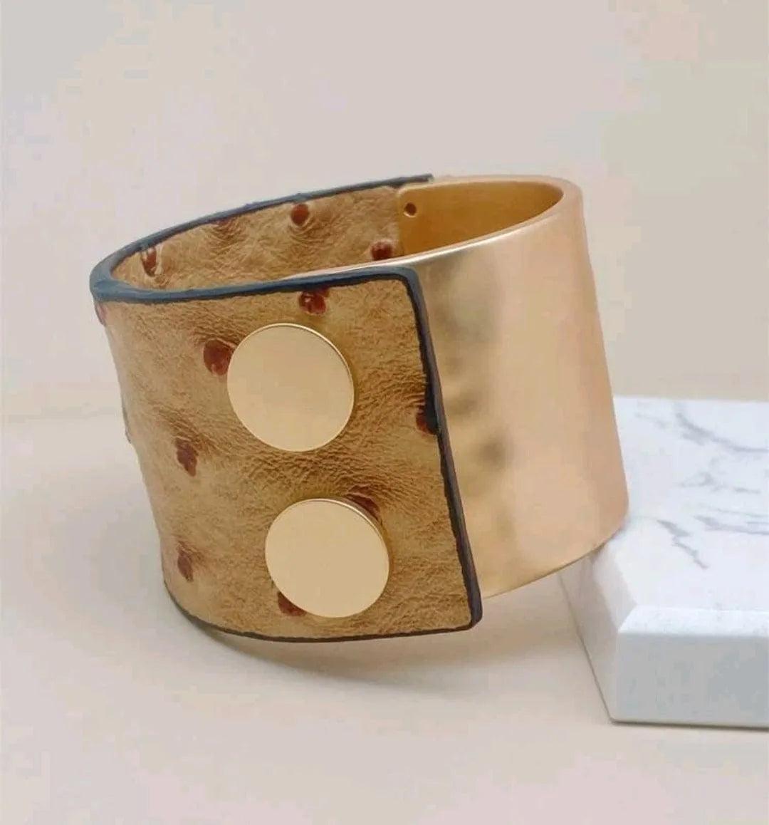 Vegan Leather Wide Bangle Wrap Tan Bracelet