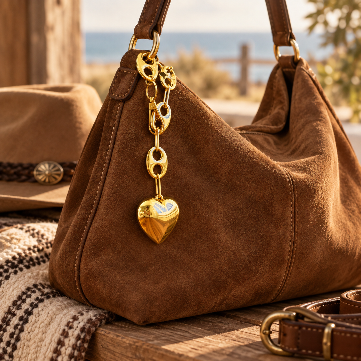 Golden Equestrian Horse Bit Heart Bag Charm
