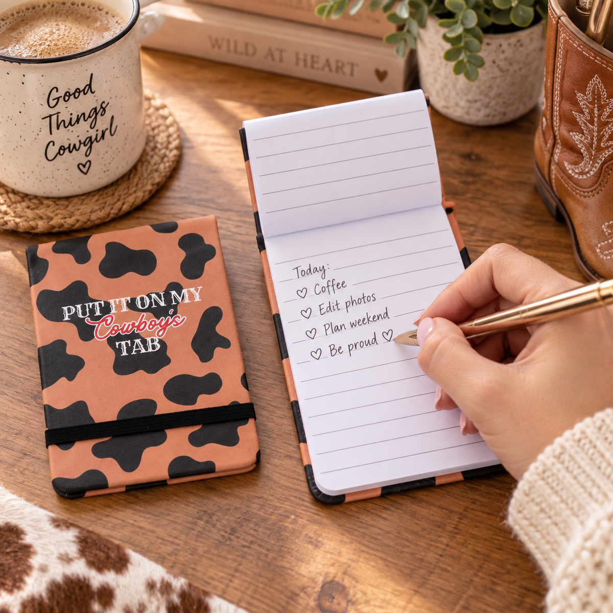 Put It On My Cowboy’s Tab journal open for note taking on a western-inspired desk