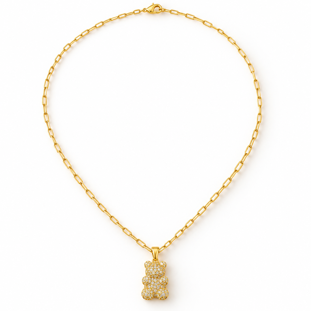 Bling Bear Gold Pavé Teddy Bear Pendant Necklace