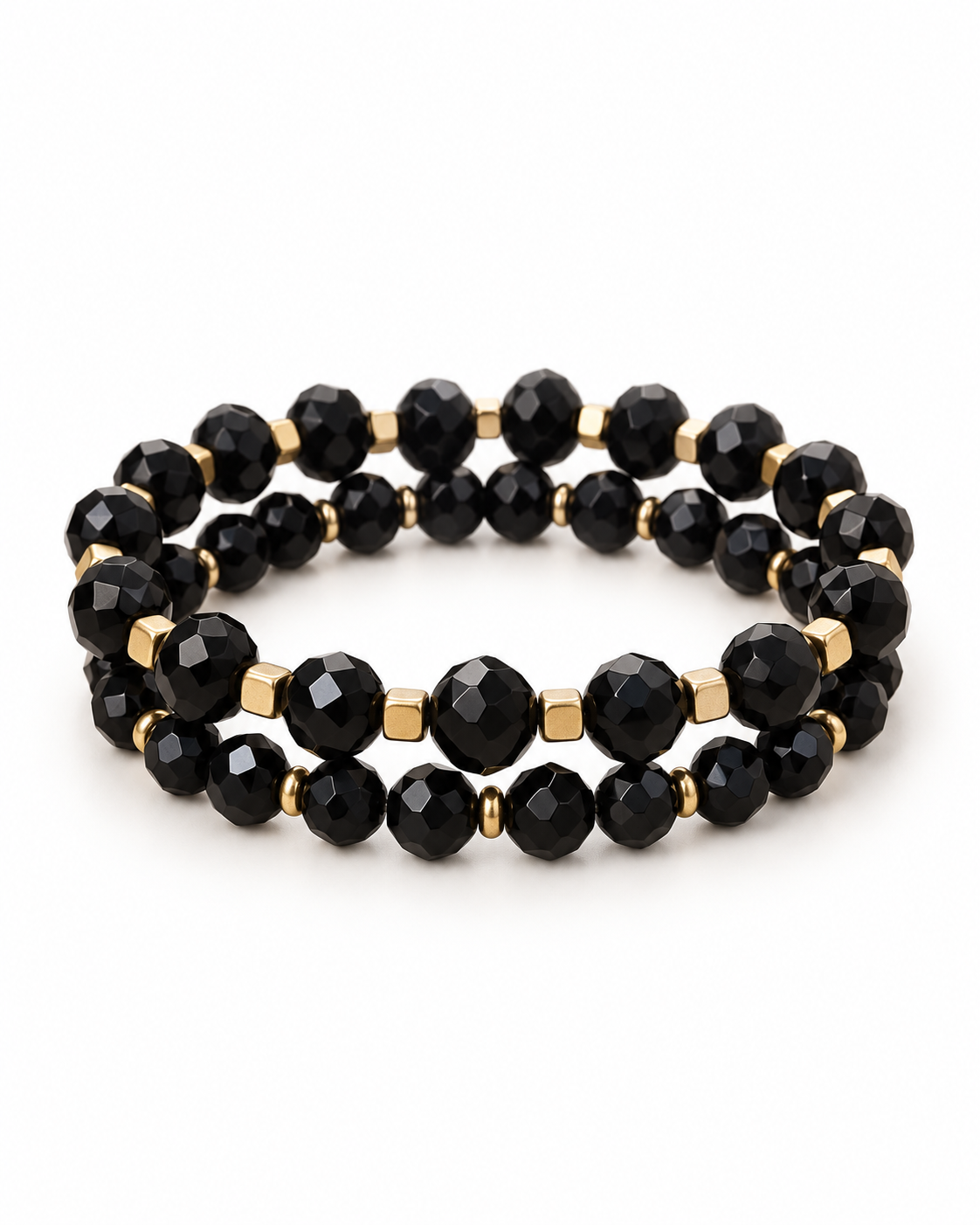 Midnight Gold Beaded Bracelet Stack