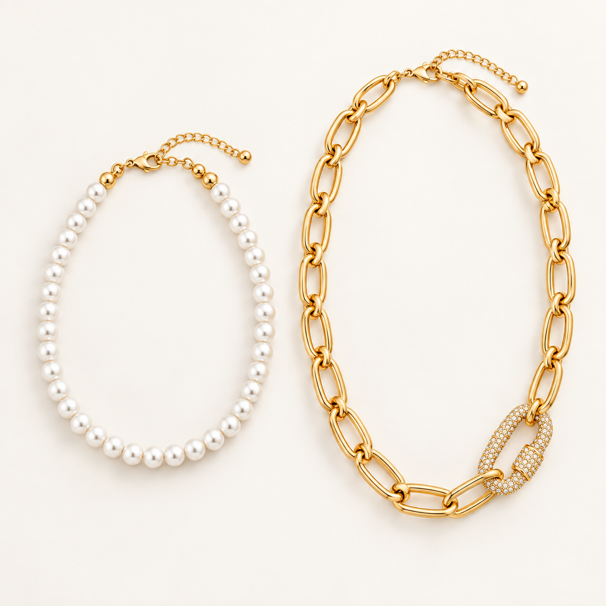 Classic Duo Pearl & Gold Layered Necklace Set – 2 Piece