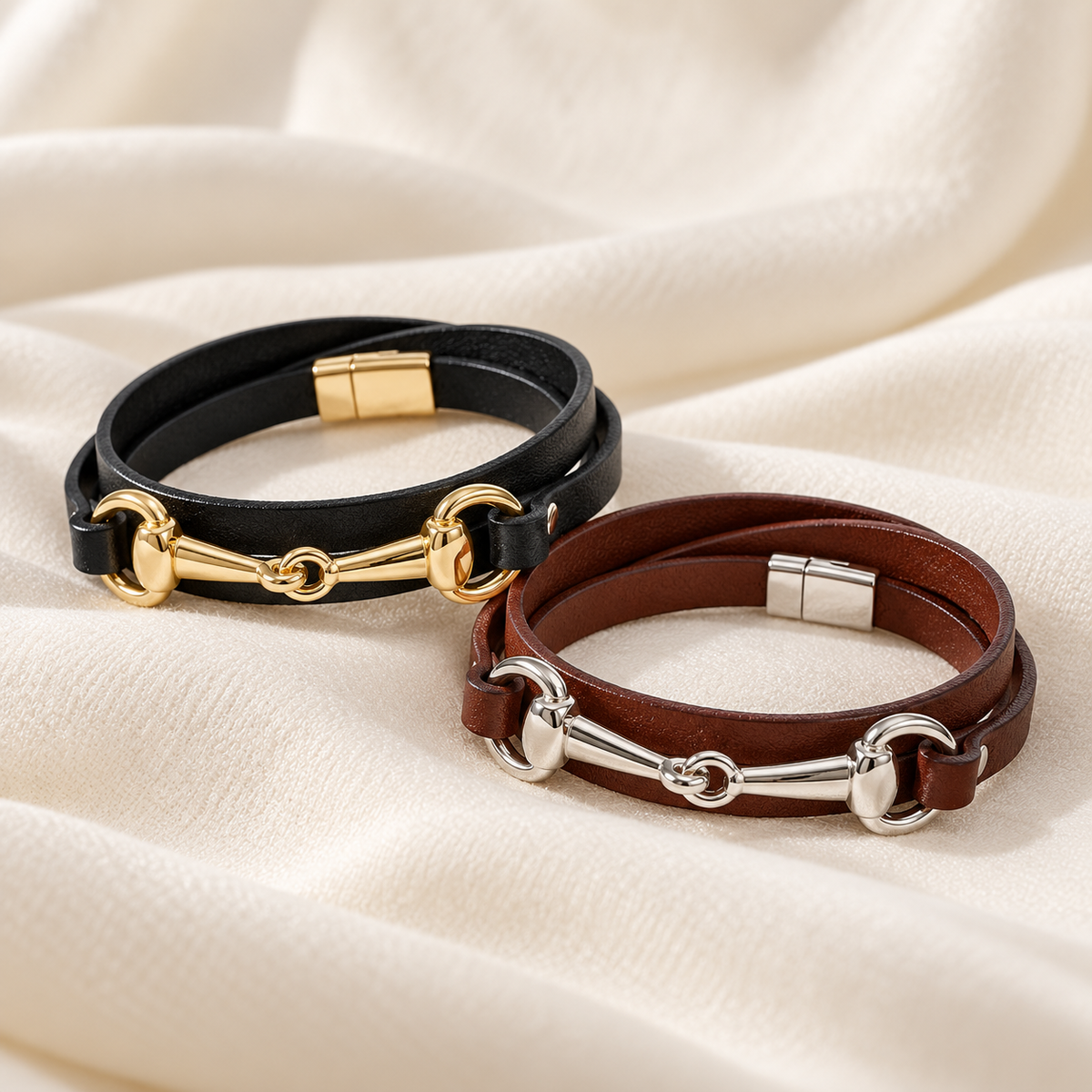 Equestrian Elegance Horse Bit Double Wrap Bracelet – Black or Brown
