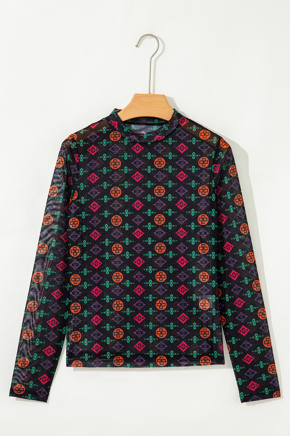 Midnight Mesa Aztec Mesh Top | Western Slim Fit Long Sleeve