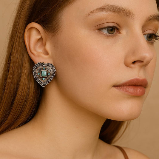 Saddle Heart Earrings Western Concho-Style Heart Design