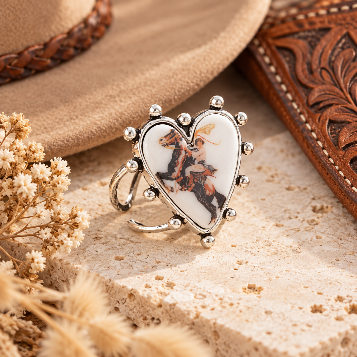 Vintage Cowgirl Heart Concho Ring – Silver