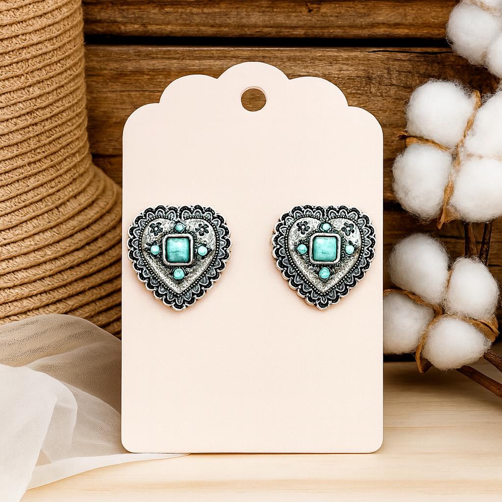 Saddle Heart Earrings Western Concho-Style Heart Design