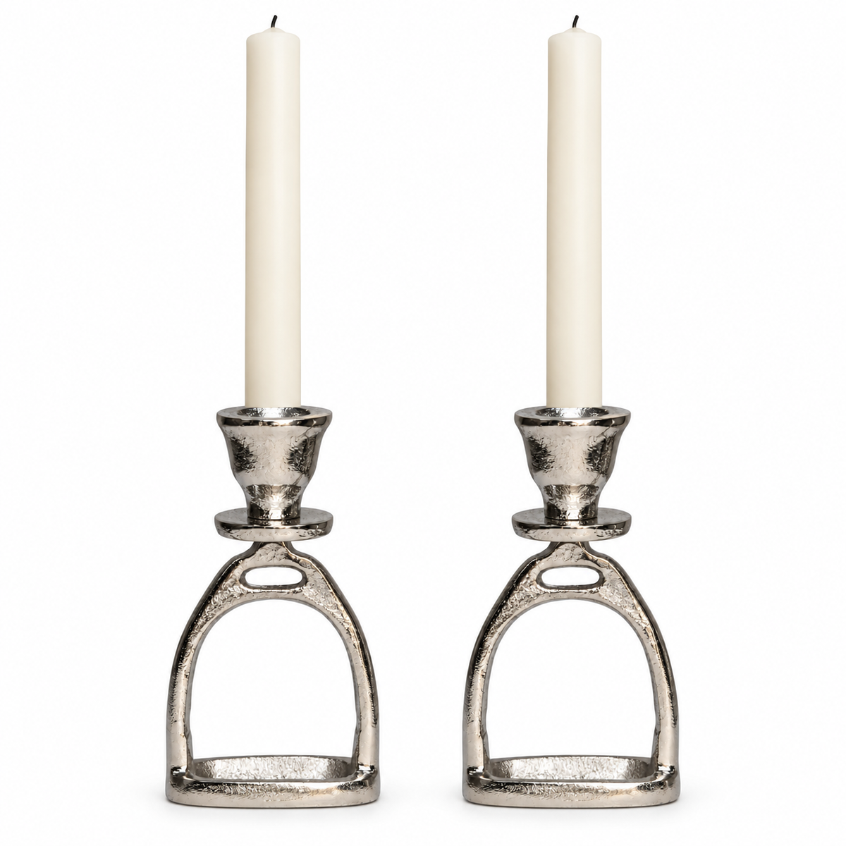 Huntley Equestrian Silver Stirrup Candlestick Holders – Set of 2