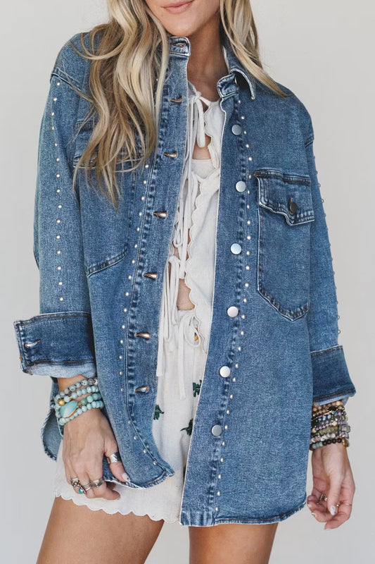 Silver Spur Studded Longline Denim Jacket