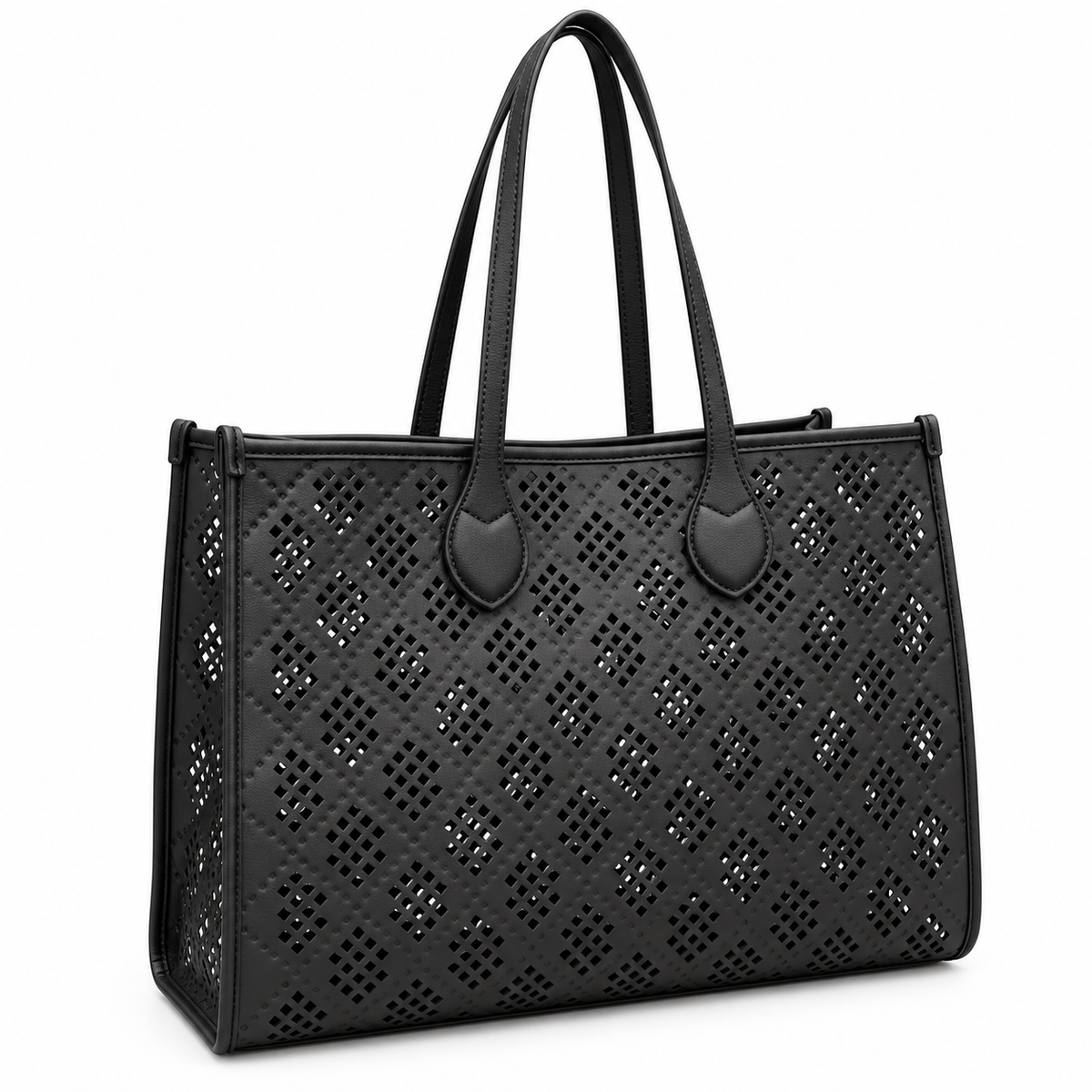 Lattice Luxe Tote | Perforated Faux Leather Shoulder Bag