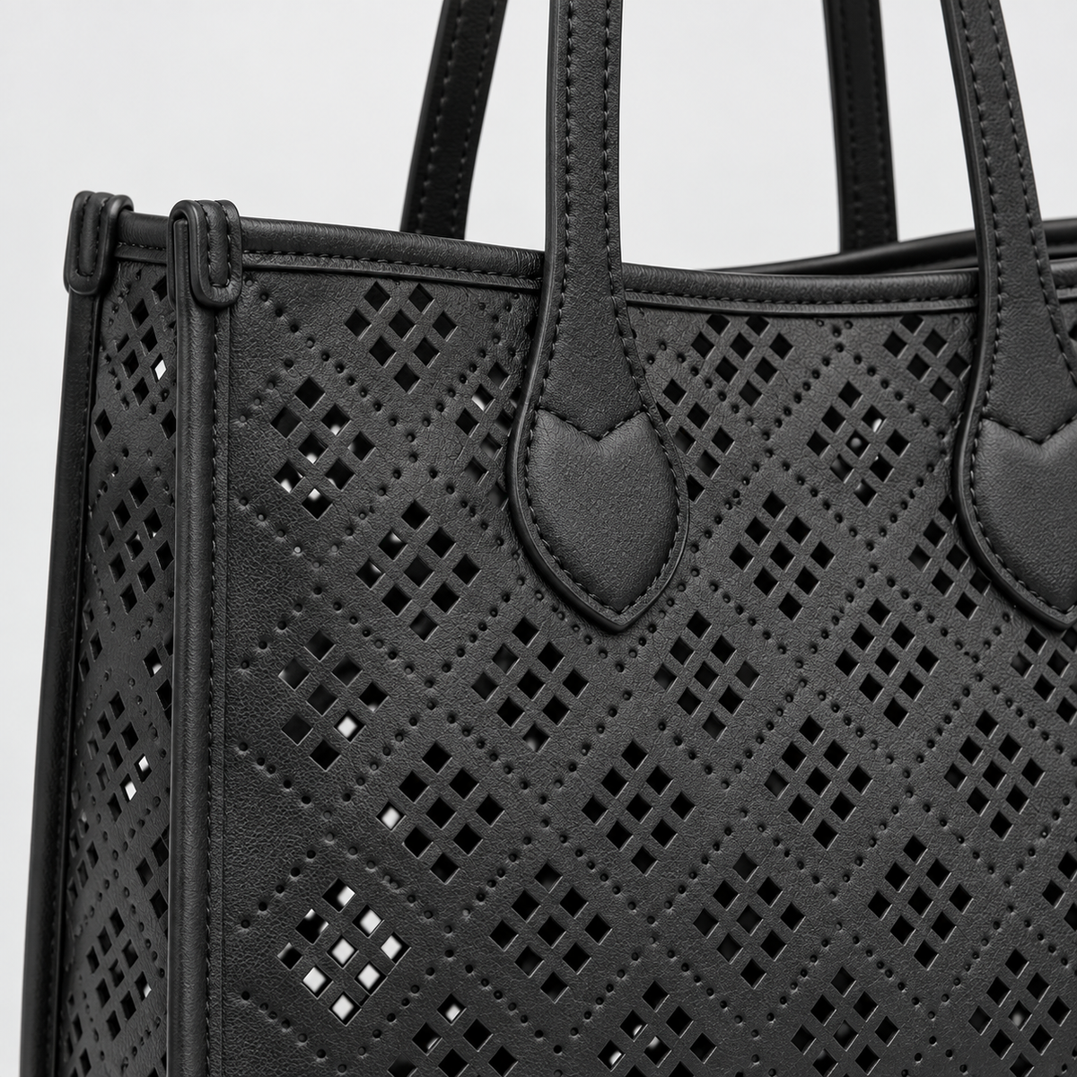 Lattice Luxe Tote | Perforated Faux Leather Shoulder Bag