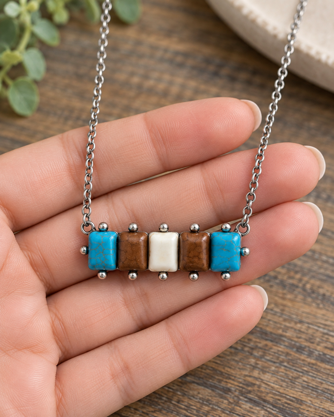 High Desert Row Turquoise-Tone Western Bar Necklace | 18"