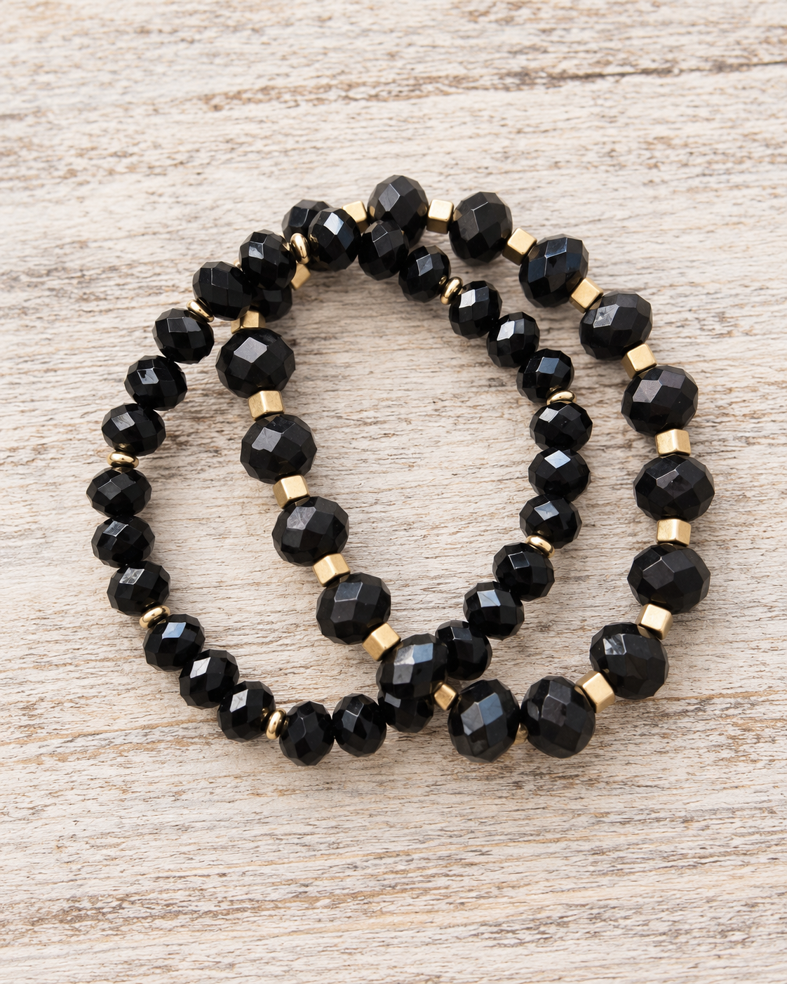 Midnight Gold Beaded Bracelet Stack