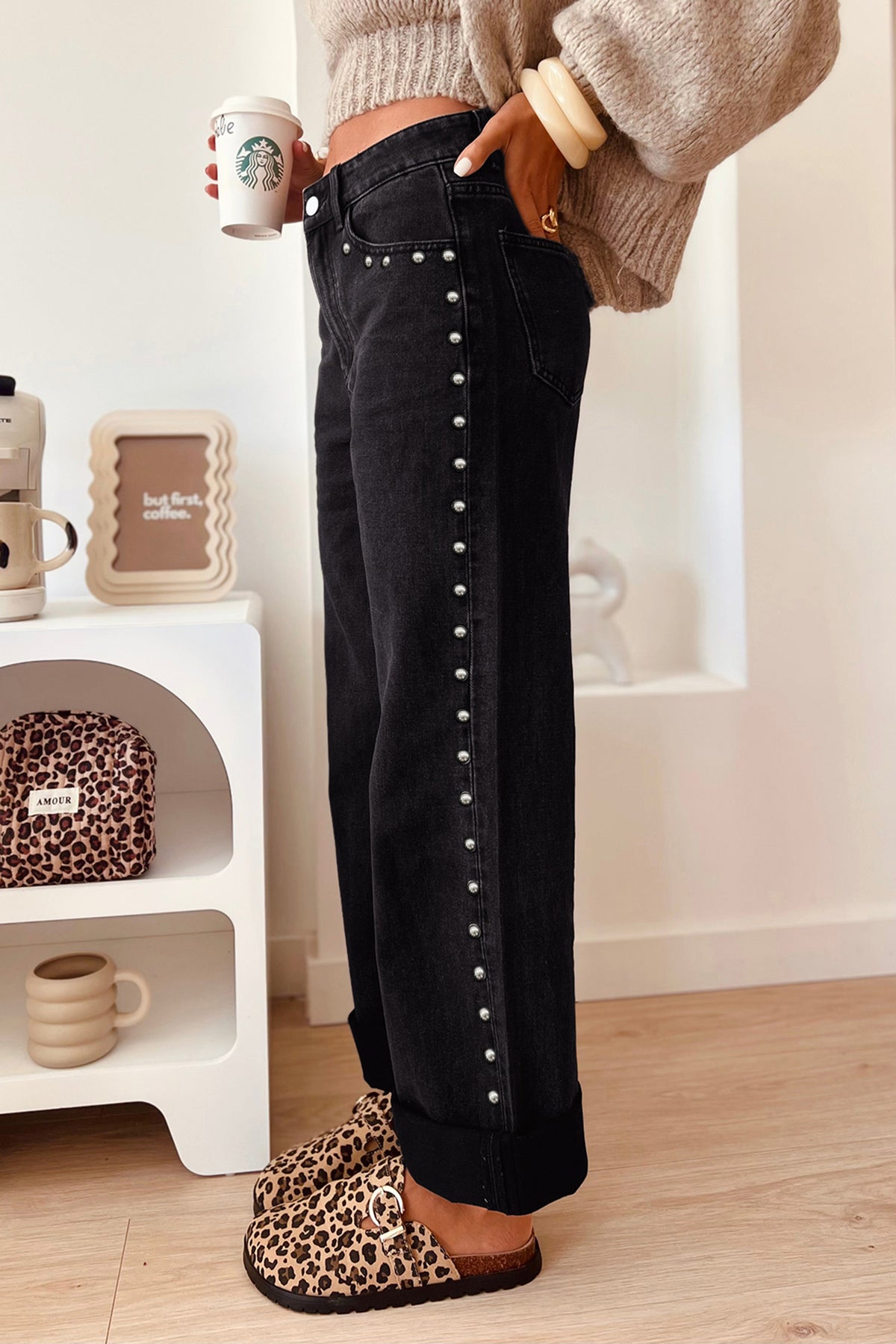 Midnight Row Studded Straight-Leg Jeans