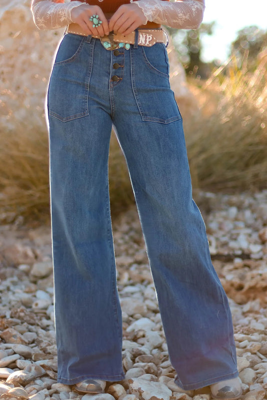 Ashleigh Blue Multi-Button High Waist Wide Leg Jeans – Women’s Denim with Front Pockets