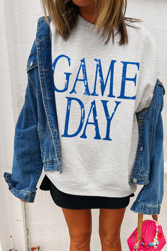 Vintage Washed GAME DAY Sweatshirt – Retro Baggy Crew Neck Pullover