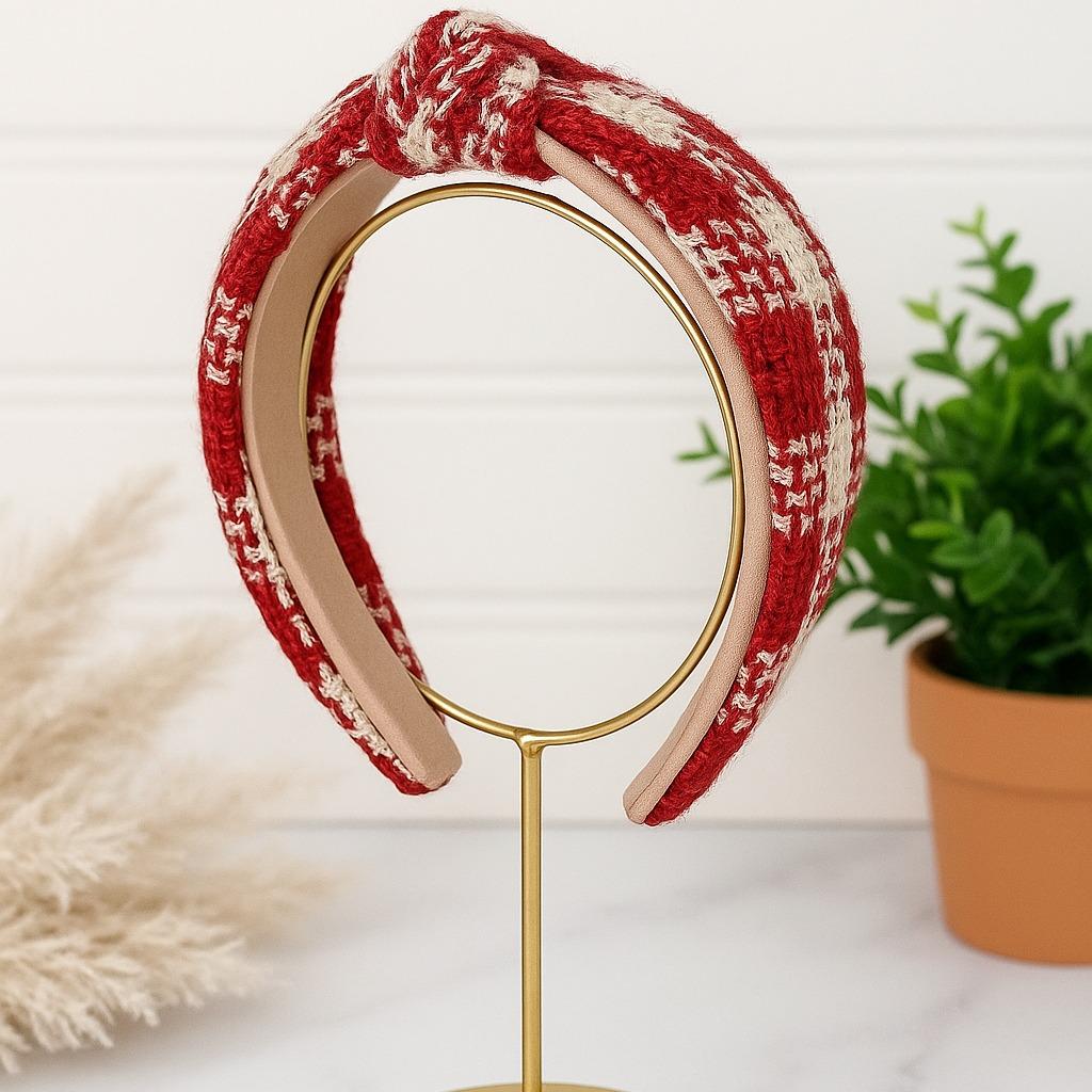 Red Oversized Top Knot Gingham Headband