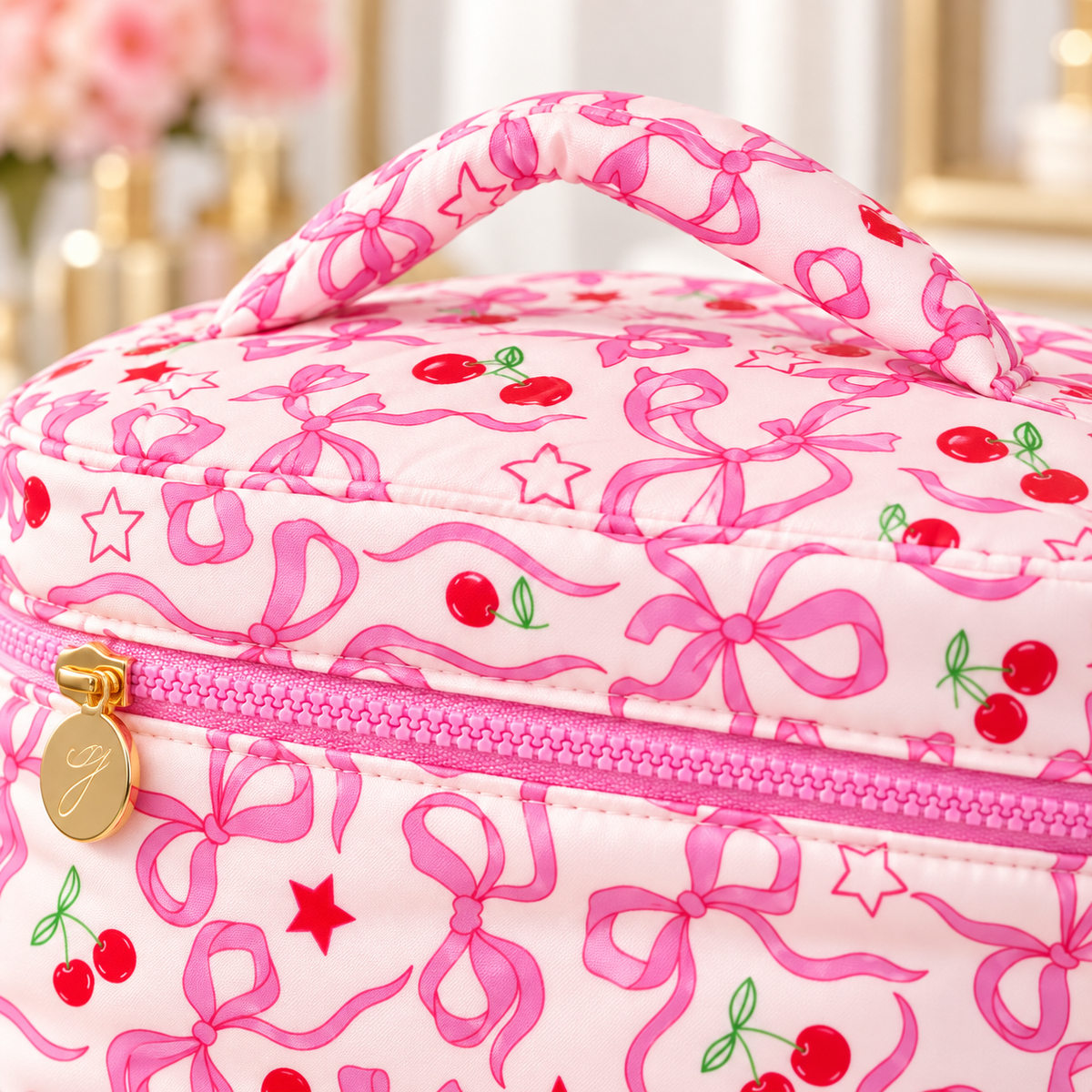 Cherry Bowtiful Pink Cherry & Bow Travel Cosmetic Case