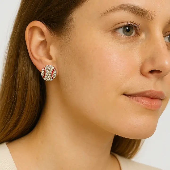 On Her Game Rhinestone Sports Stud Earrings