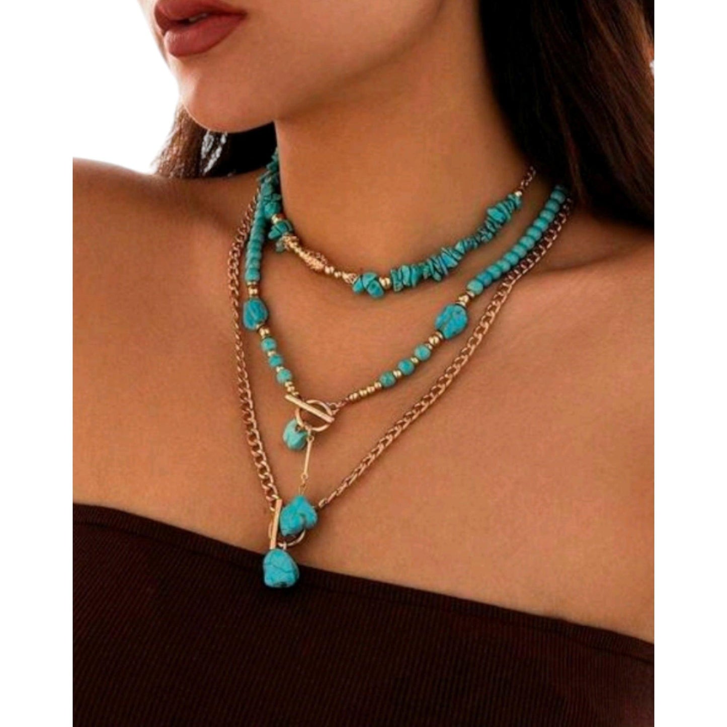 Tumbling Truth Cowgirl Blue Western Fashion (3) Piece Necklace Set