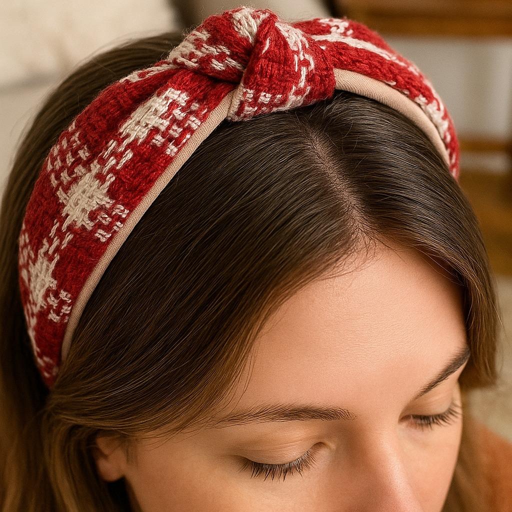 Red Oversized Top Knot Gingham Headband