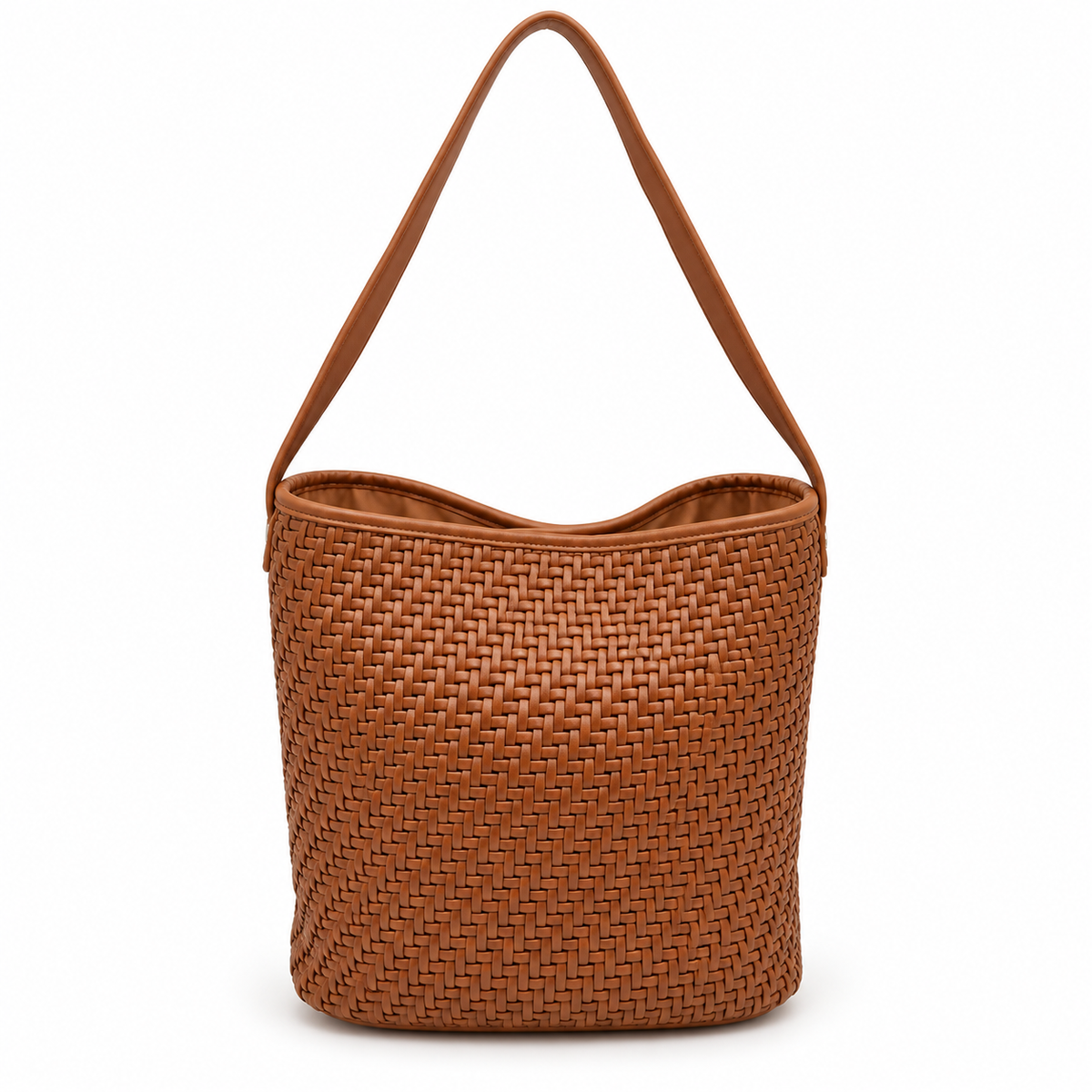 Woven Bucket Hobo Bag with Wide Shoulder Strap