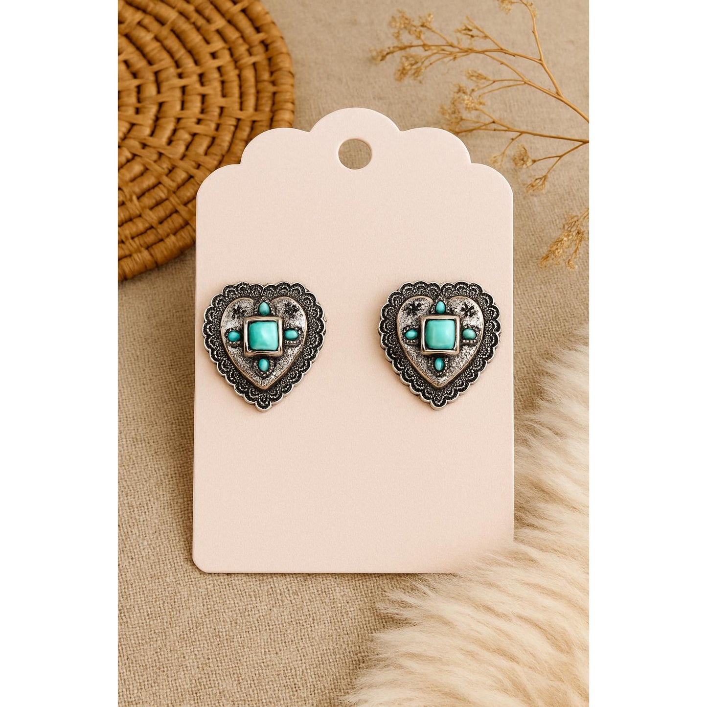 Saddle Heart Earrings Western Concho-Style Heart Design