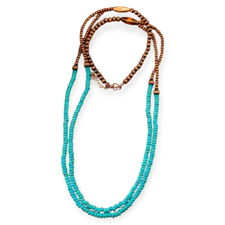 A Western Dance Antiqued Copper Cowgirl Blue Beaded Necklace