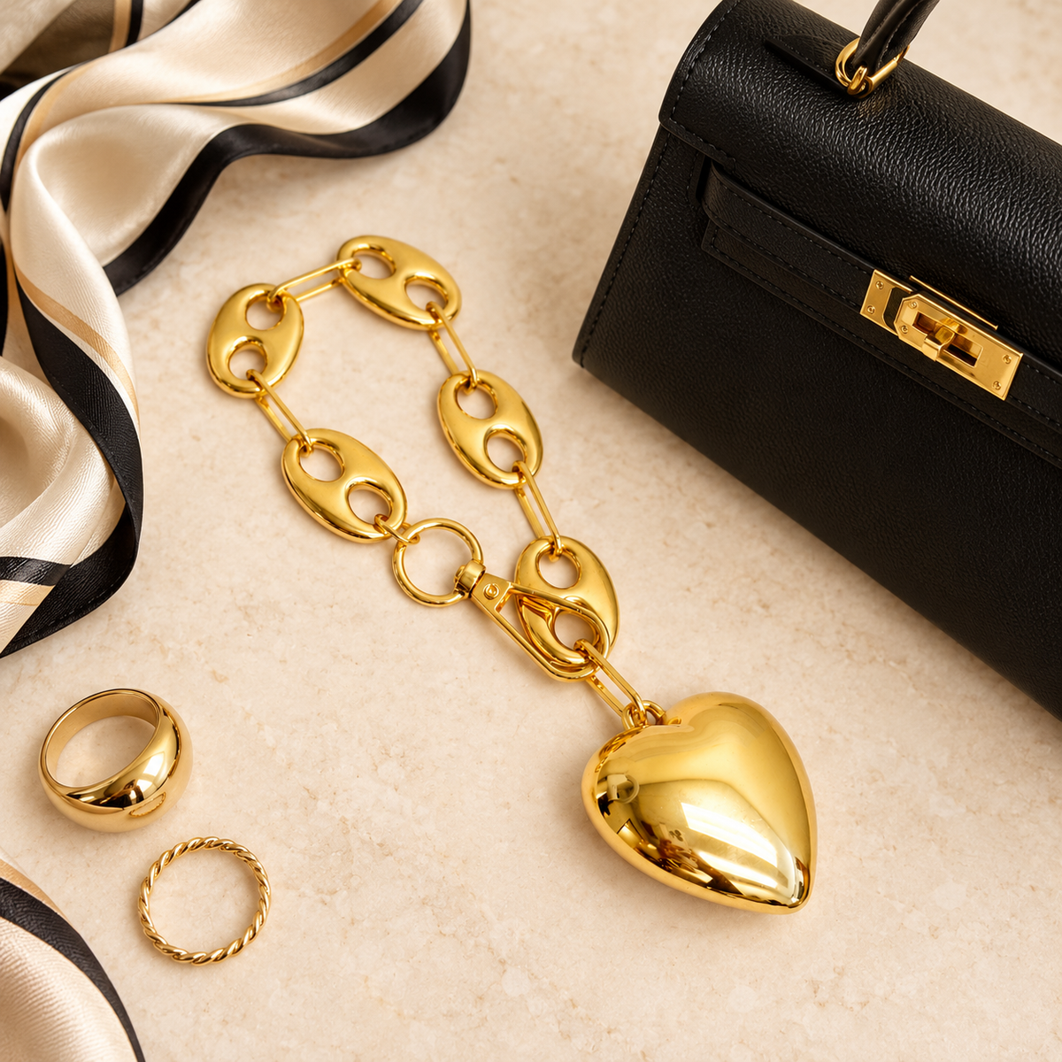 Golden Equestrian Horse Bit Heart Bag Charm