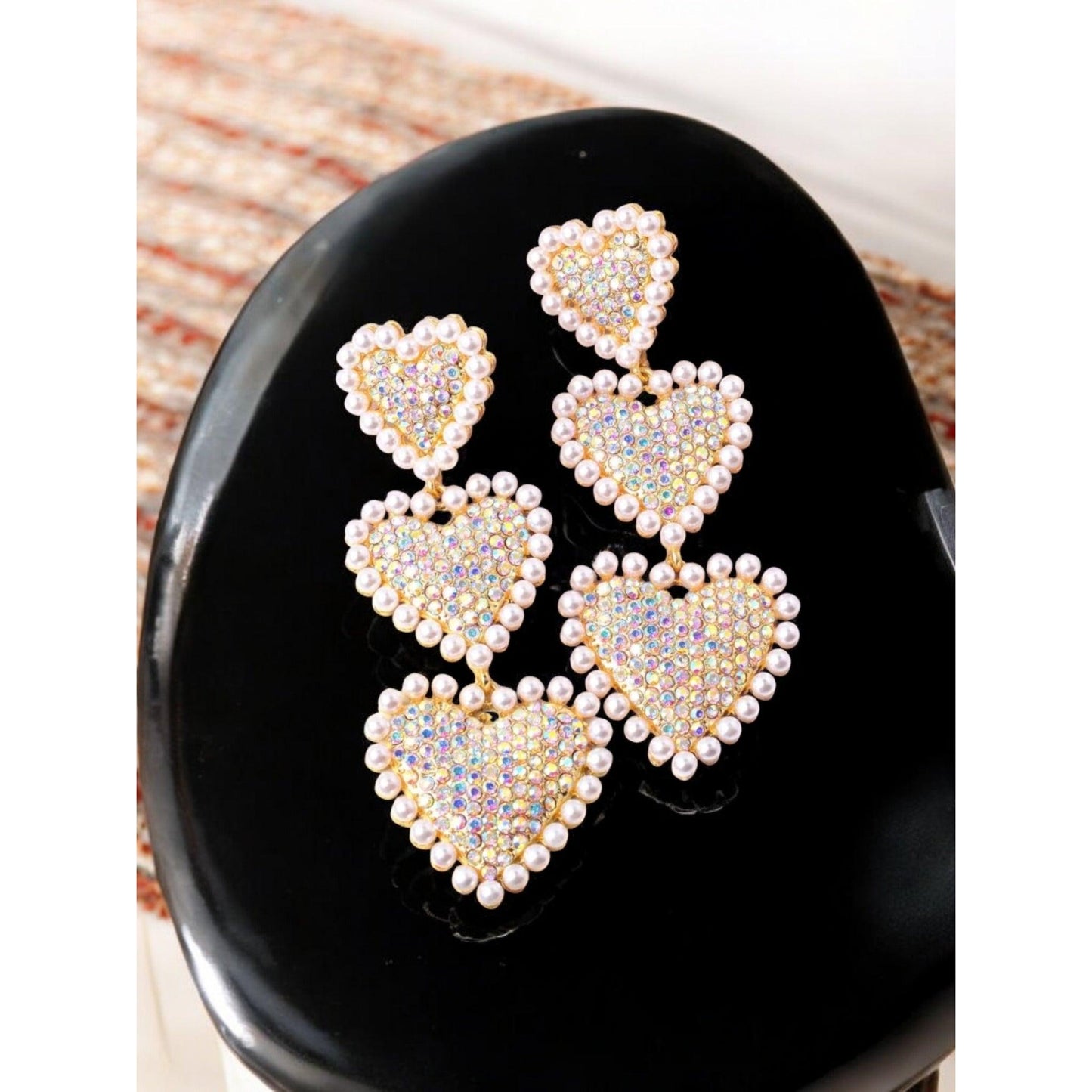 Iridescent Hearts and Pearls Over The Top Glam Earrings