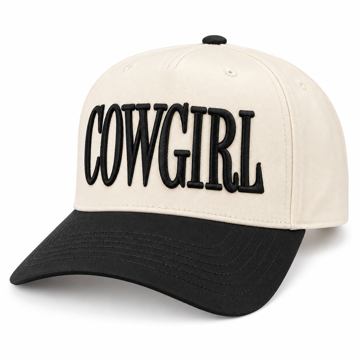 Cowgirl Embroidered Trucker Hat – Black & Neutral