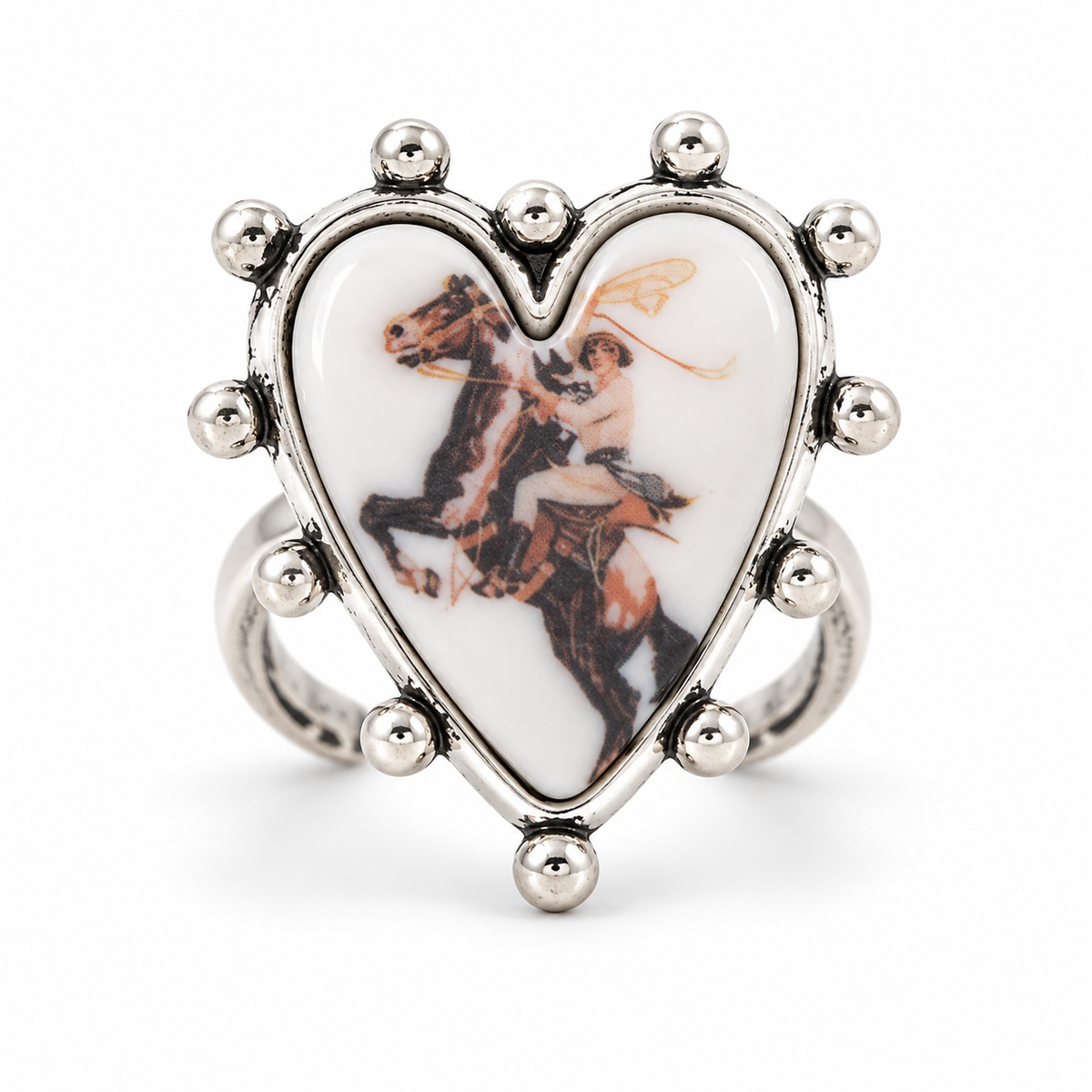 Vintage Cowgirl Heart Concho Ring – Silver