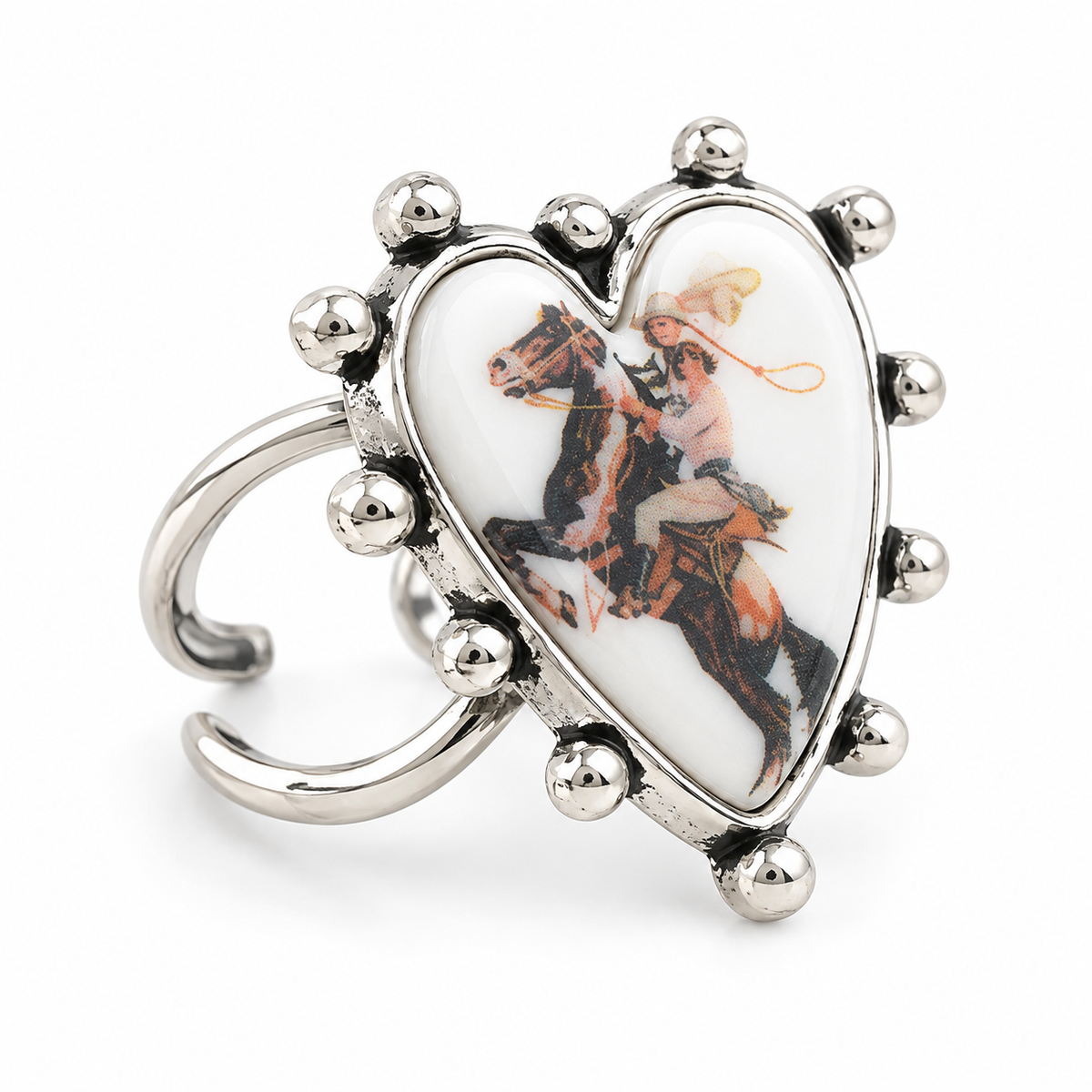 Vintage Cowgirl Heart Concho Ring – Silver