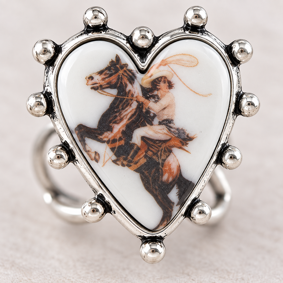 Vintage Cowgirl Heart Concho Ring – Silver