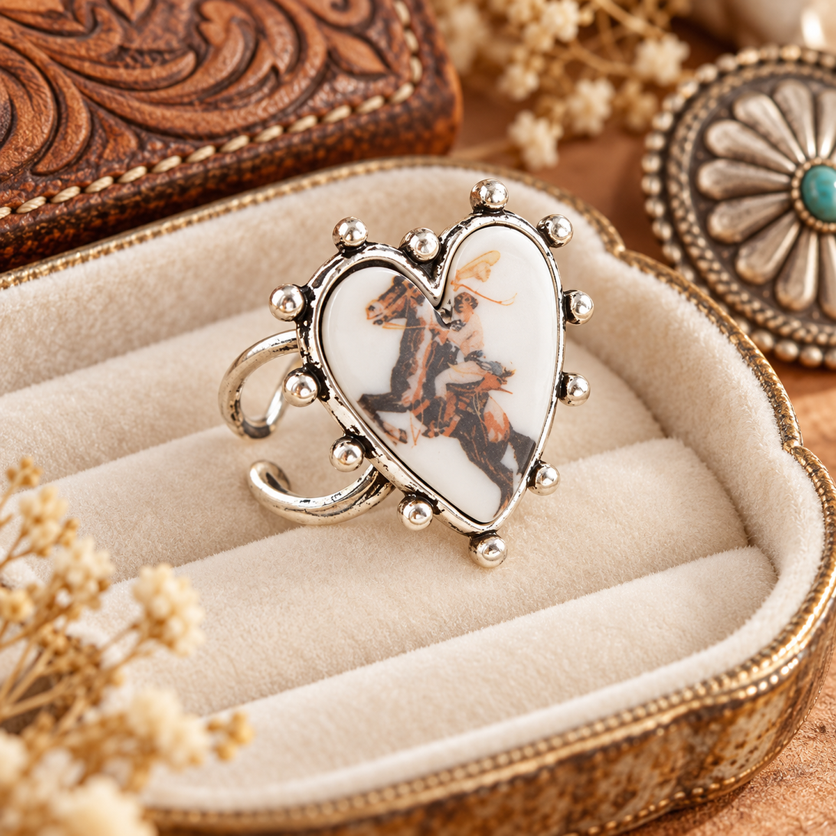 Vintage Cowgirl Heart Concho Ring – Silver