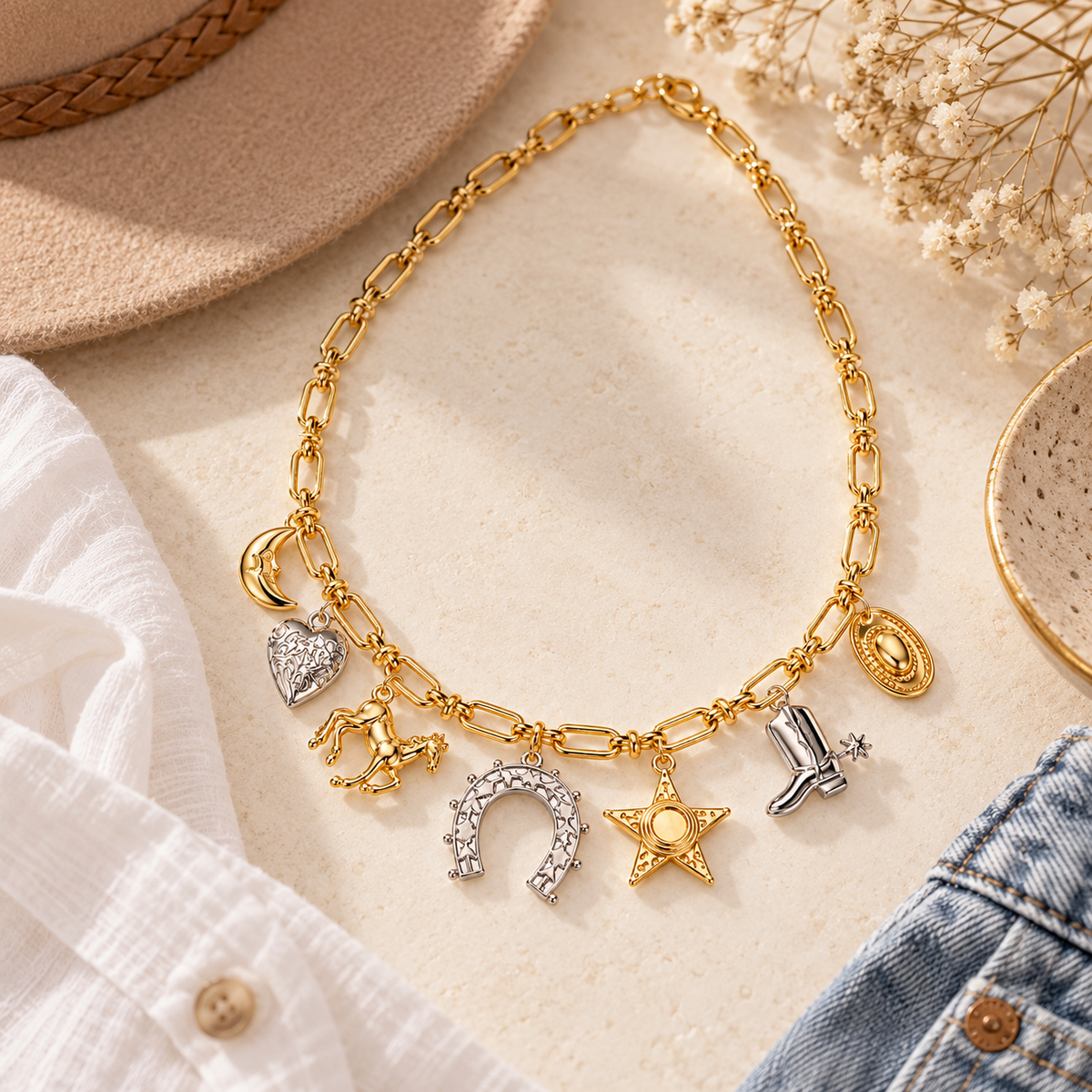 Wild West Gold & Silver Multi-Charm Necklace