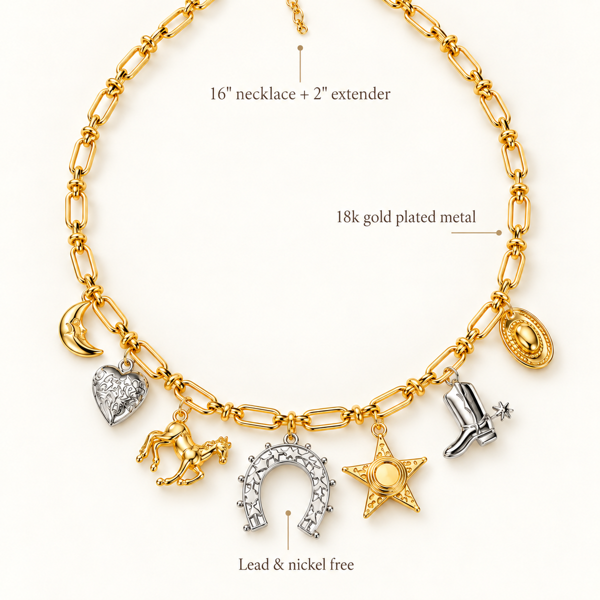 Wild West Gold & Silver Multi-Charm Necklace