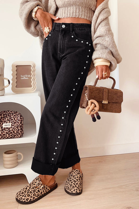 Midnight Row Studded Straight-Leg Jeans