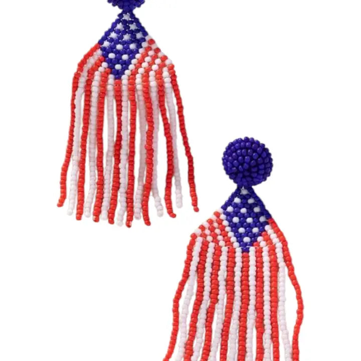 Patriotic For The USA Seed Beed Drop Earrings