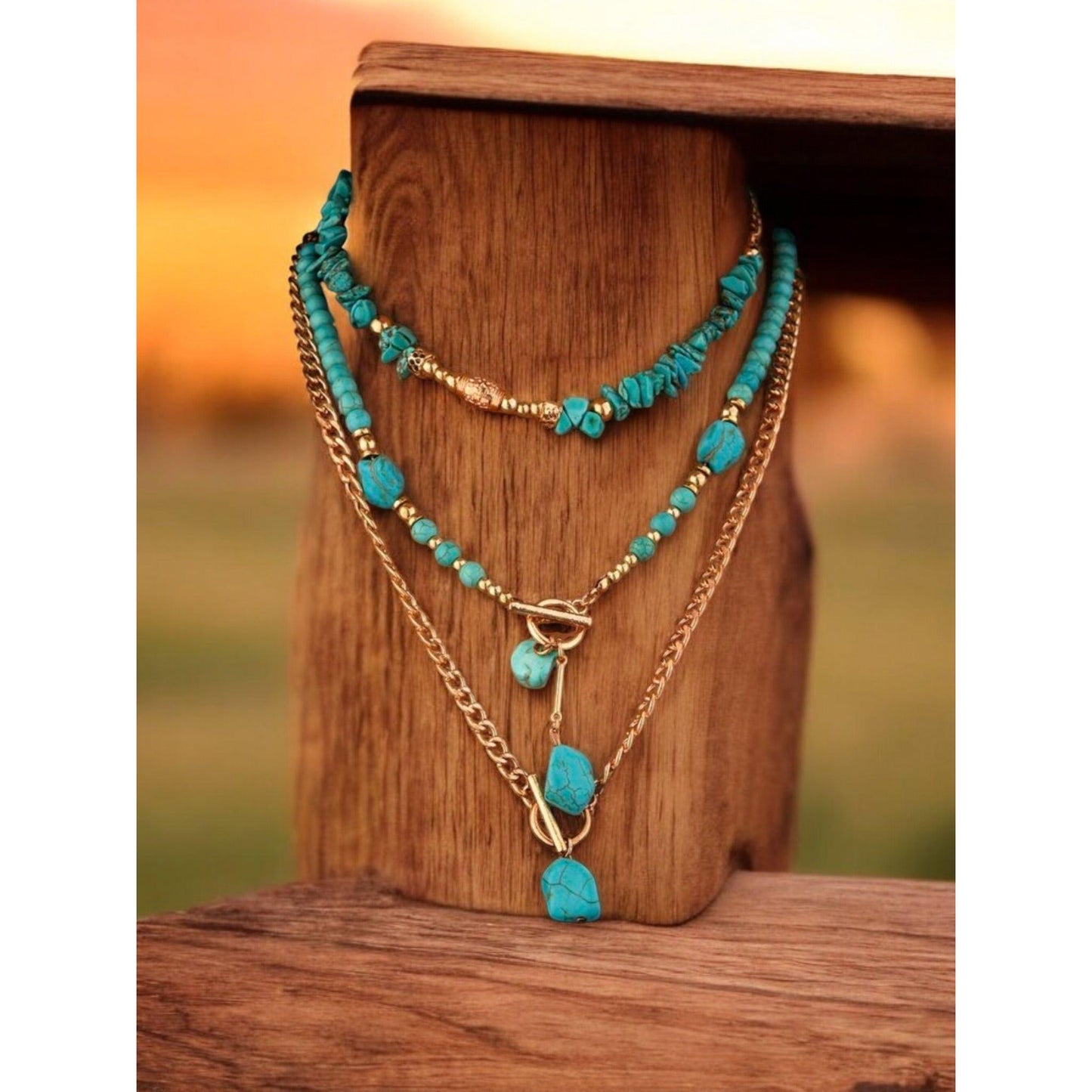 Tumbling Truth Cowgirl Blue Western Fashion (3) Piece Necklace Set
