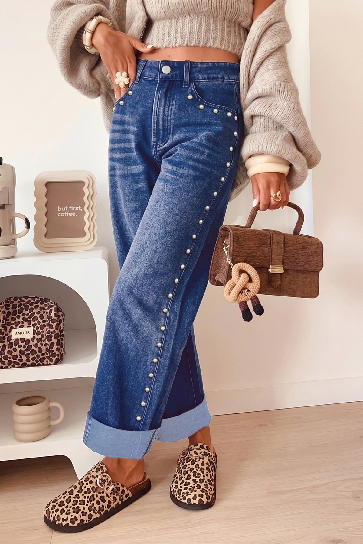 Midnight Row Studded Straight-Leg Jeans