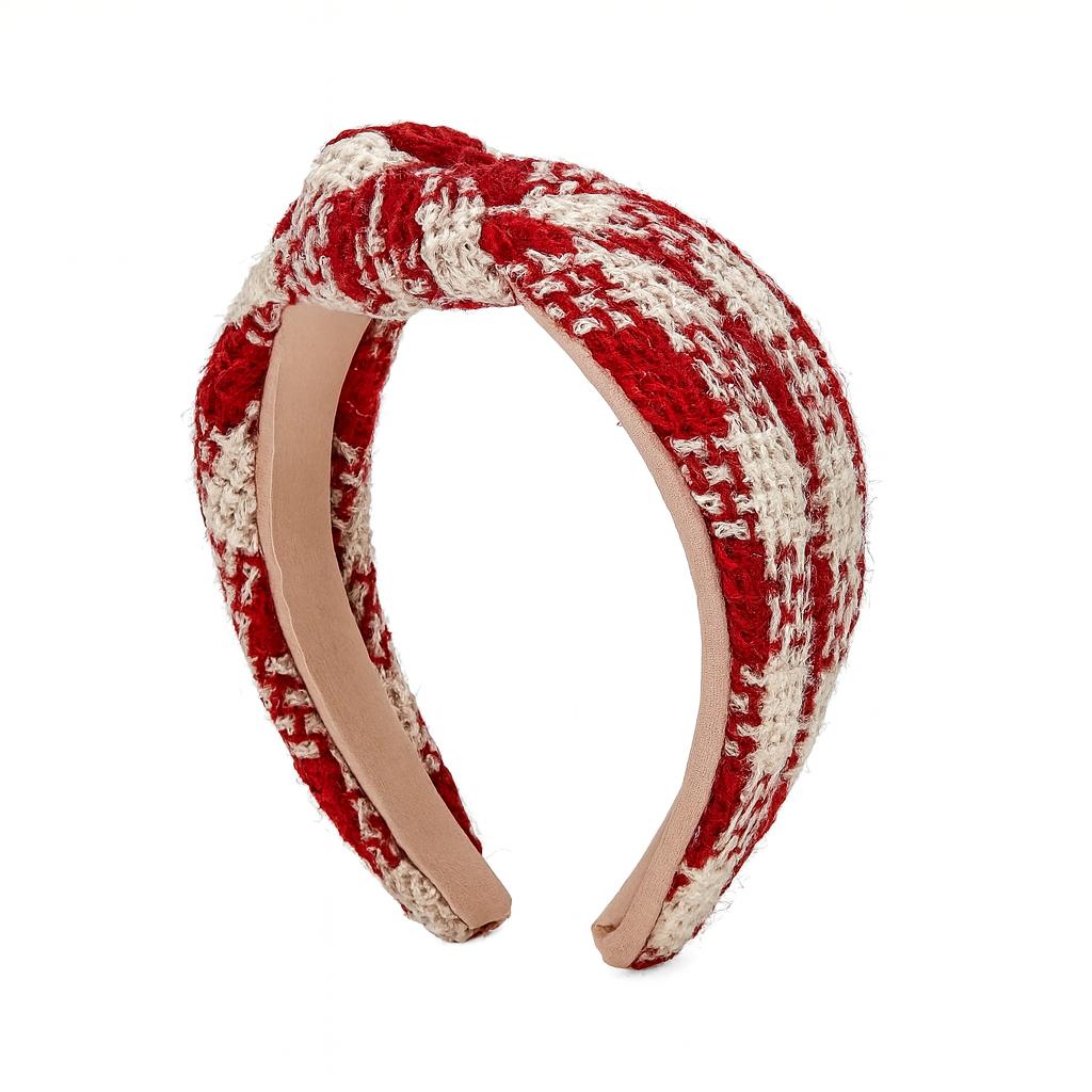 Red Oversized Top Knot Gingham Headband