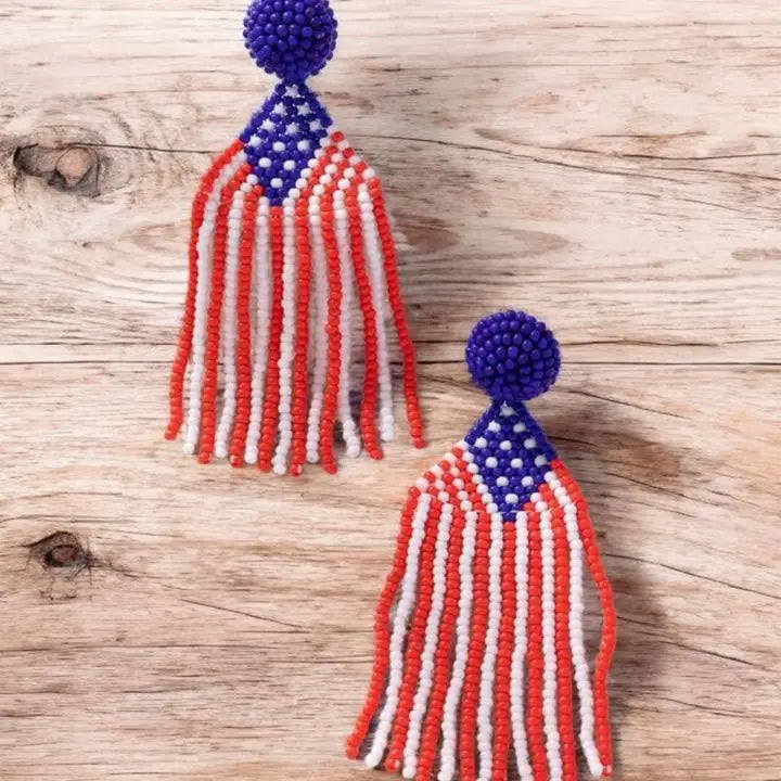 Patriotic For The USA Seed Beed Drop Earrings