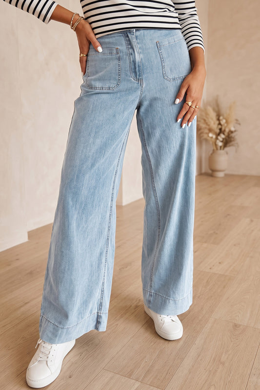 Blue Haven Patch-Pocket Wide-Leg Jeans