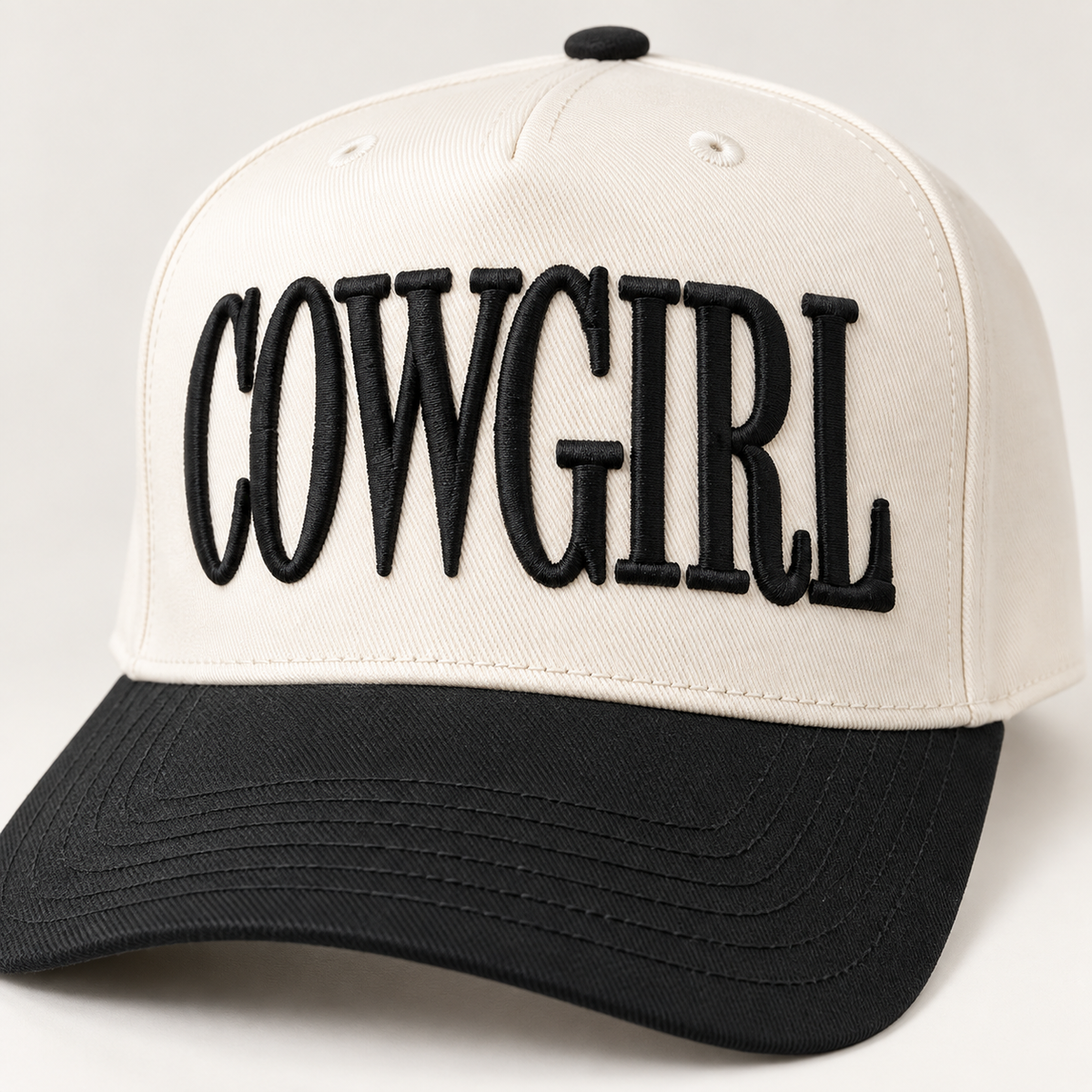Cowgirl Embroidered Trucker Hat – Black & Neutral
