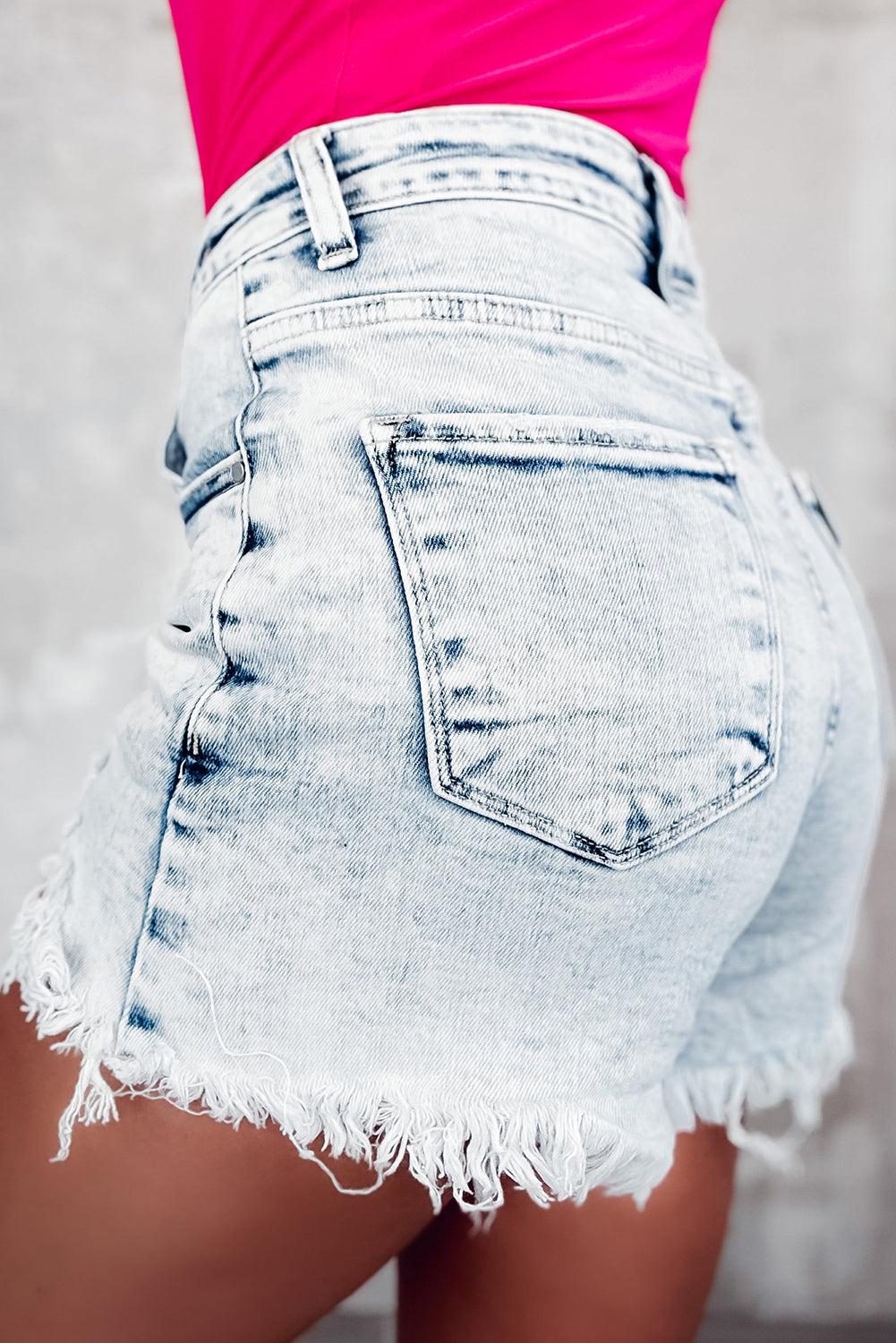 Acid Wash Crossed Raw Edge Denim Shorts