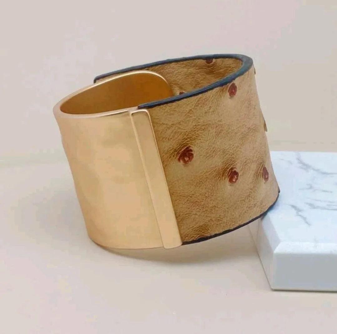 Vegan Leather Wide Bangle Wrap Tan Bracelet