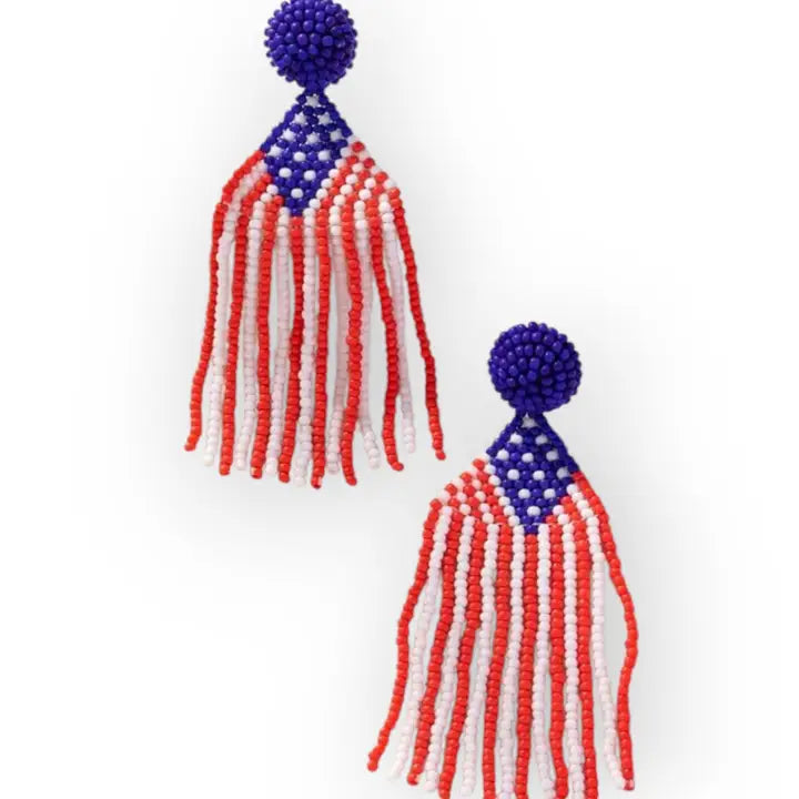 Patriotic For The USA Seed Beed Drop Earrings
