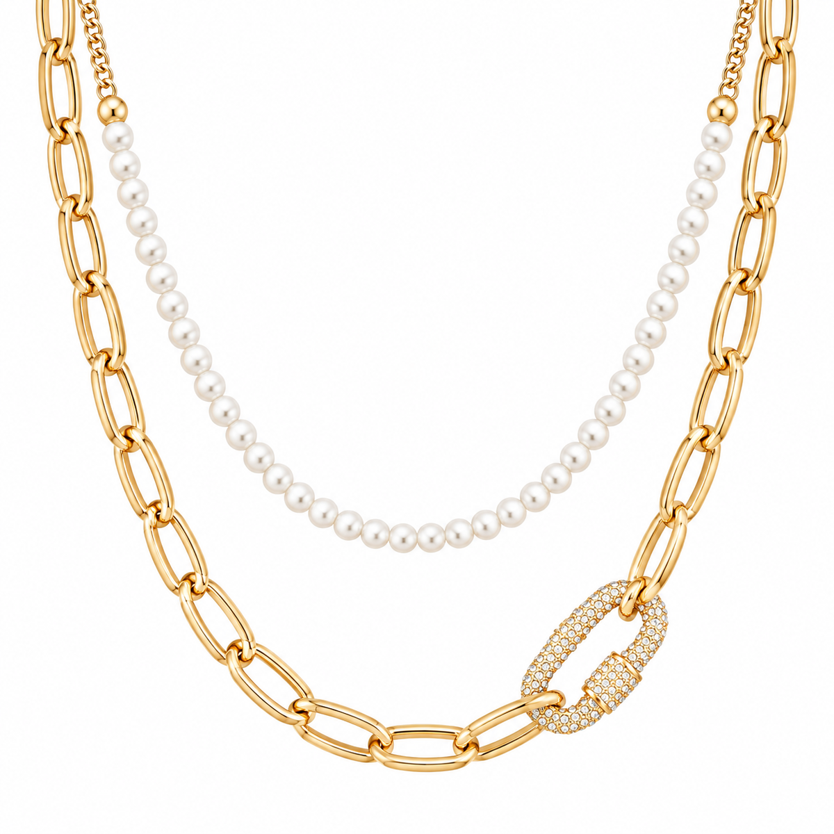 Classic Duo Pearl & Gold Layered Necklace Set – 2 Piece